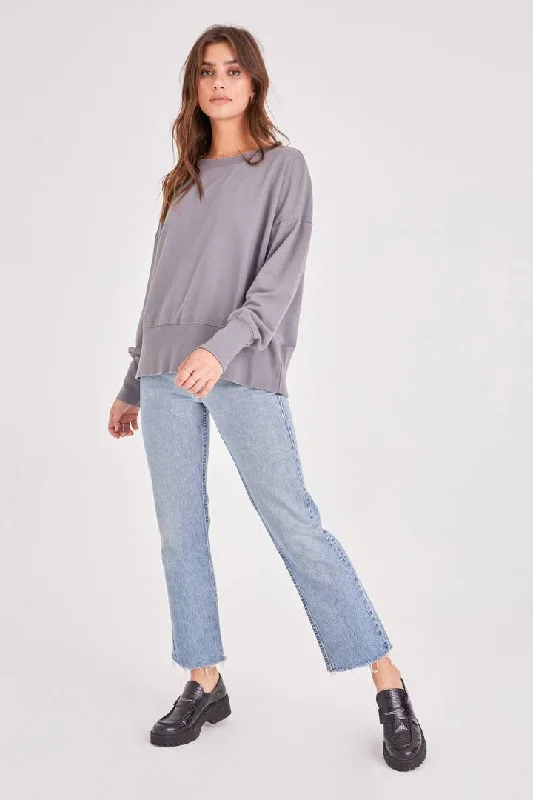 Plus Size Women's Off - Shoulder Ruffled Hem Sweater in Pink for a Feminine and Flirty LookReese Grinded Sweatshirt