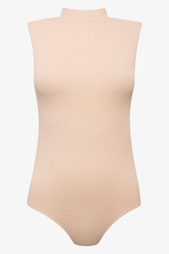 Women's cotton t shirt Rib Mock Neck Bodysuit Natural