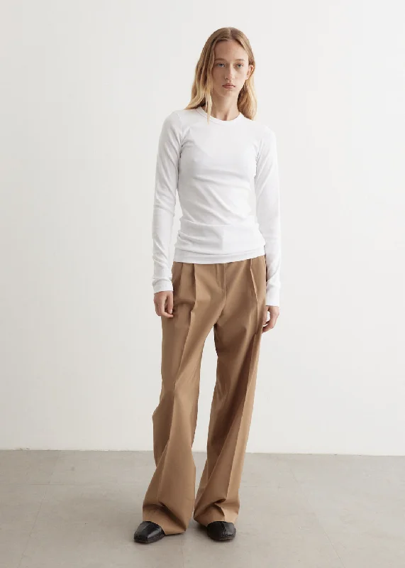 Women's brown t shirt Ribbed Cotton Crewneck Top