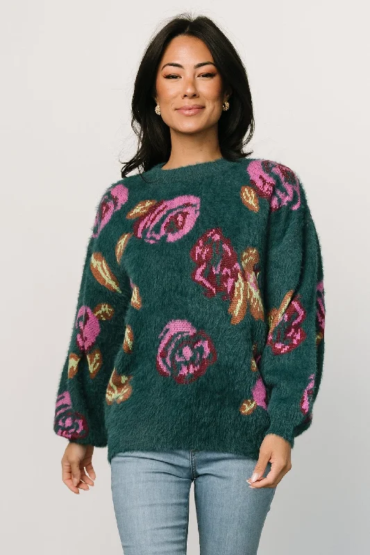 Plus Size Women's Open - Front Cardigan Sweater in Burgundy with Buttons for a Stylish LayerRyder Sweater | Jade Multi Floral