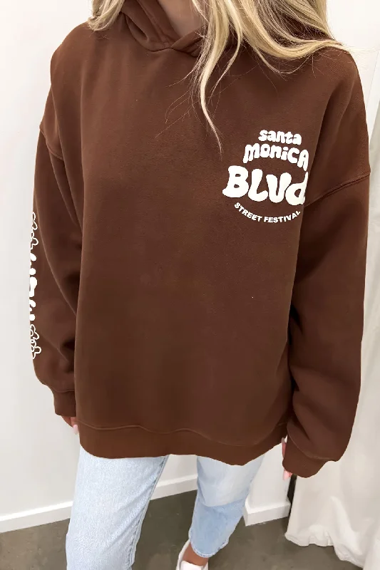 Women's tie - front hoodie in a lightweight fabric for summer layering Santa Monica Hoodie Brown