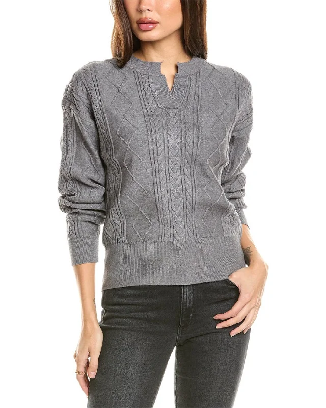 Plus Size Women's V - Neck Long - Sleeve Ribbed Cotton Sweater in Navy for a Classic StyleSeraphina Split Neck Sweater