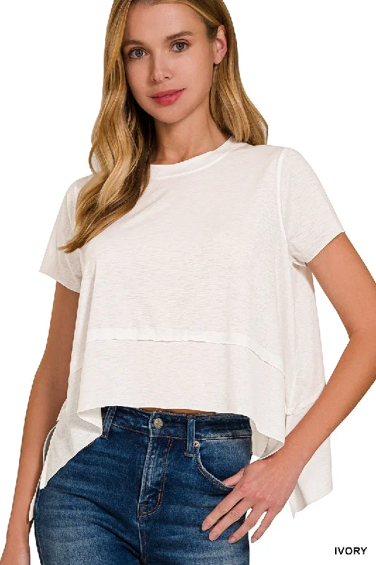 Women's Cropped Tank Tops with Vintage Band Logos  SHARK BITE SIDE SLIT SHORT SLEEVE TOP
