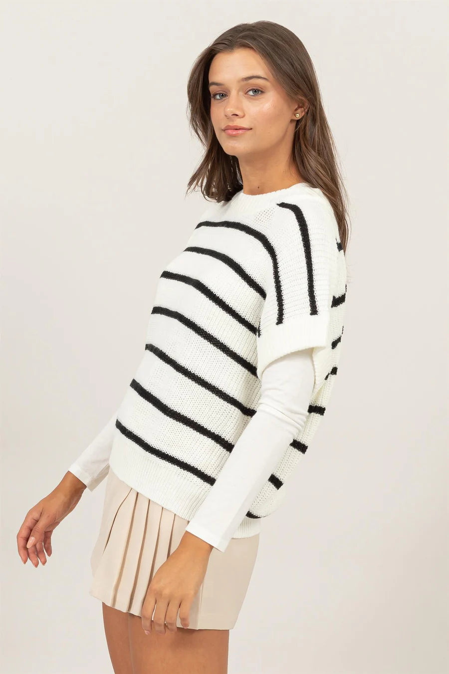 V - Neck Women's Moisture - Wicking Tank Tops for Running  SHORT SLEEVE STRIPED SWEATER VEST