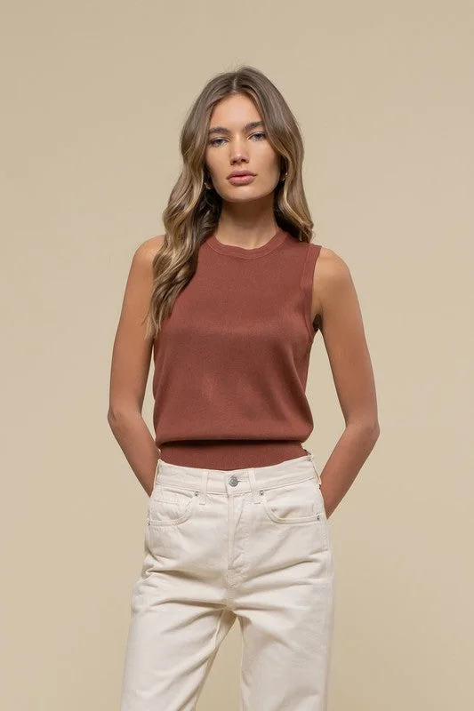 Crew Neck Women's Sustainable Tank Tops Made from Recycled Materials SLEEVELESS CREW NECK SWEATER KNIT TOP Crew Neck Women's Sustainable Tank Tops Made from Recycled Materials SLEEVELESS CREW NECK SWEATER KNIT TOP