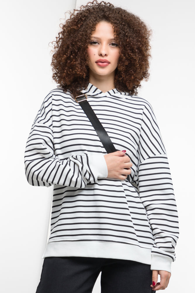 Women's blue t shirt Slit Hem Printed Hoody