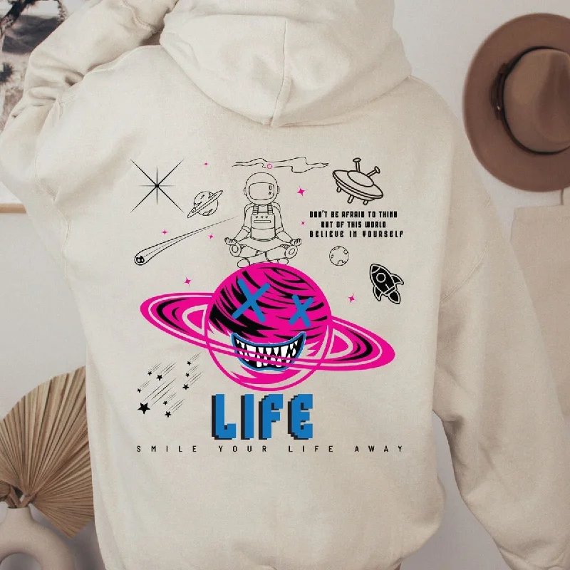 Women's pullover hoodie with a side slit for a modern and relaxed fit Smile your life away Crewneck Sweatshirt , inspirational sweatshirt, smiley planet face sweatshirt happiness, Aesthetic Smiley Hoodie Women's pullover hoodie with a side slit for a modern and relaxed fit Smile your life away Crewneck Sweatshirt , inspirational sweatshirt, smiley planet face sweatshirt happiness, Aesthetic Smiley Hoodie