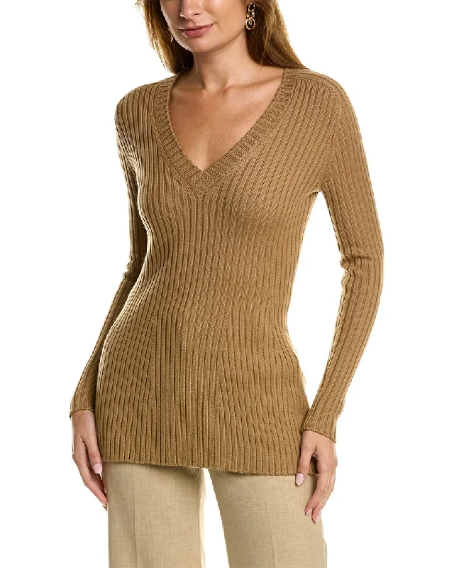 Short Sleeve Women's Cashmere Sweater Dresses in Pastel Hues St. John V-Neck Wool Sweater