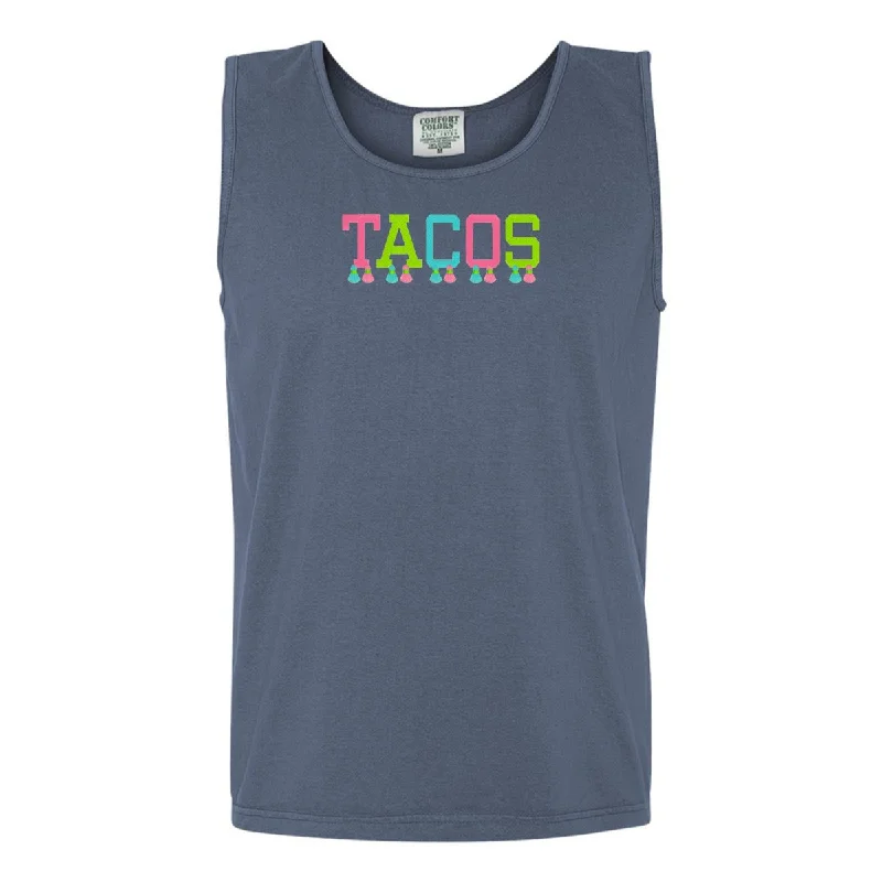 Women's Spaghetti Strap Tank Tops with Geometric Patterns Embroidered Tasseled 'Tacos' Tank Top Women's Spaghetti Strap Tank Tops with Geometric Patterns Embroidered Tasseled 'Tacos' Tank Top