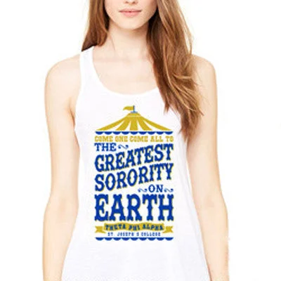 Square Neck Women's Organic Cotton Tank Tops in Earth Tones The Greatest Sorority On Earth - Circus Design - SUB Square Neck Women's Organic Cotton Tank Tops in Earth Tones The Greatest Sorority On Earth - Circus Design - SUB