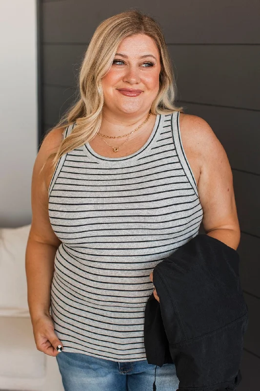 Plus Size Women's Puff - Sleeve Tank Tops in Pastel Hues Thread & Supply On The Road Striped Tank Top- Heather Grey Plus Size Women's Puff - Sleeve Tank Tops in Pastel Hues Thread & Supply On The Road Striped Tank Top- Heather Grey