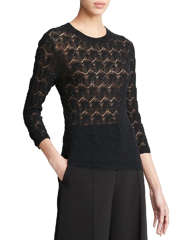Short Sleeve Women's Cashmere Sweater Dresses in Pastel Hues Vince Fine Lace 3/4-Sleeve Top