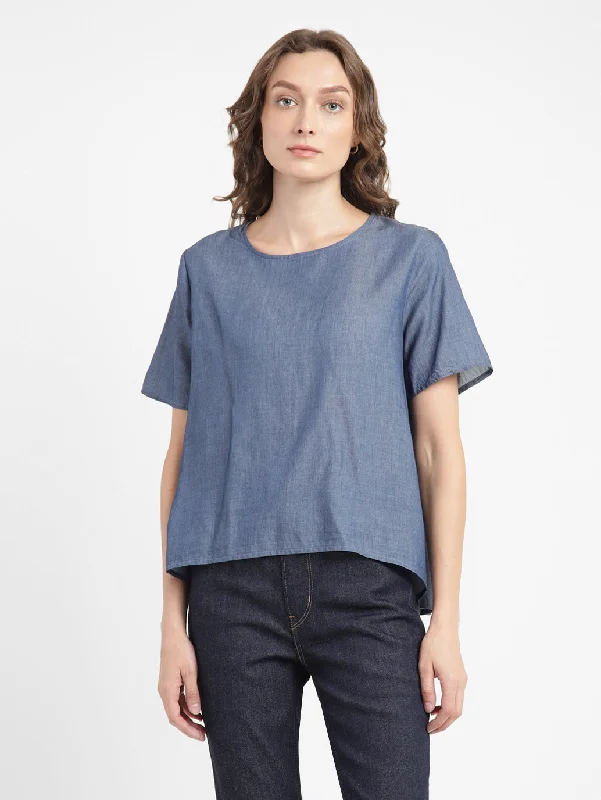 Women's scoop neck t shirt Women's Solid Round Neck Top