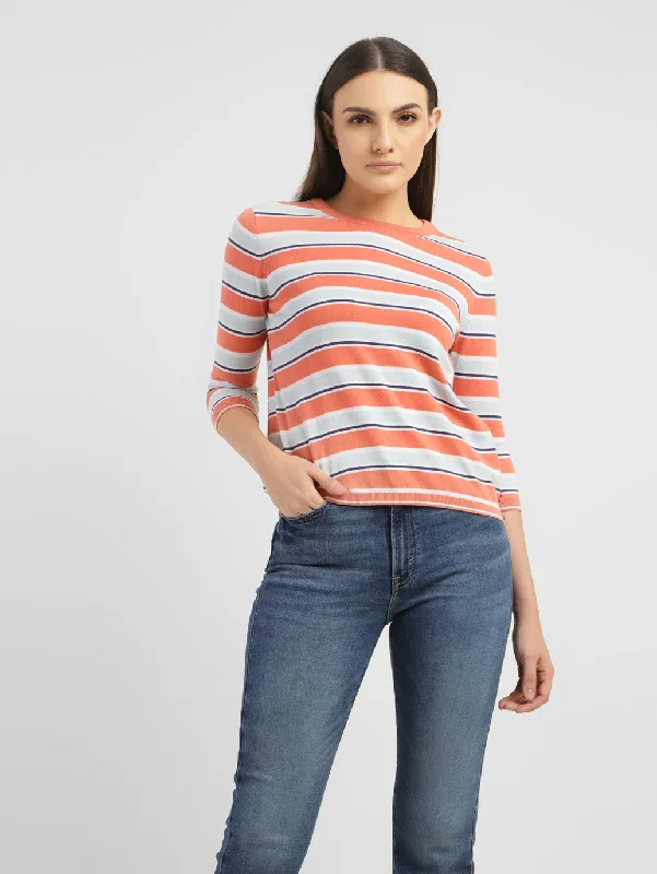 Women's green t shirt Women's Striped Crew Neck T-shirt