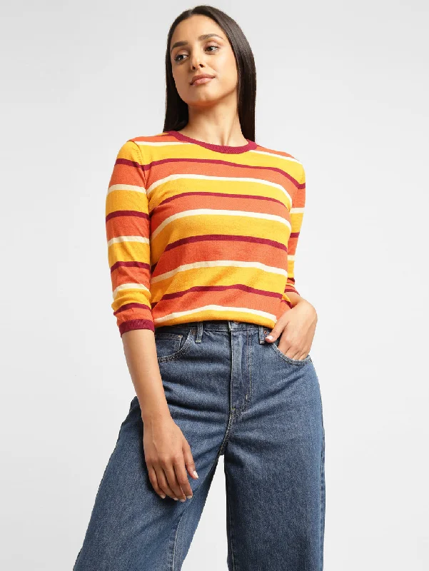 Women's black t shirt Women's Striped Crew Neck T-shirt