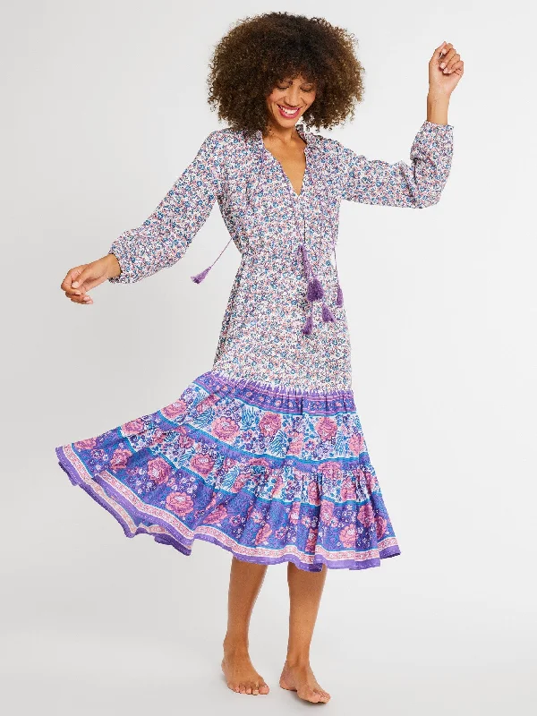 Long - Sleeve Women Dress in Velvet for a Luxurious Winter Look Astrid Dress in Bluebell