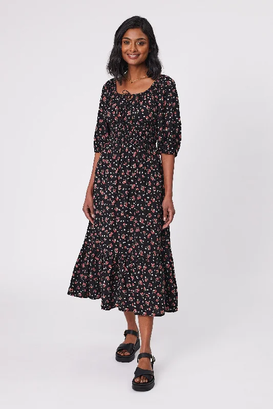 Sleeveless Women Dress in Bright Colors for Summer Parties Gloss by Shine On Indira Frill Hem Dress Black Ditsy Print Sleeveless Women Dress in Bright Colors for Summer Parties Gloss by Shine On Indira Frill Hem Dress Black Ditsy Print