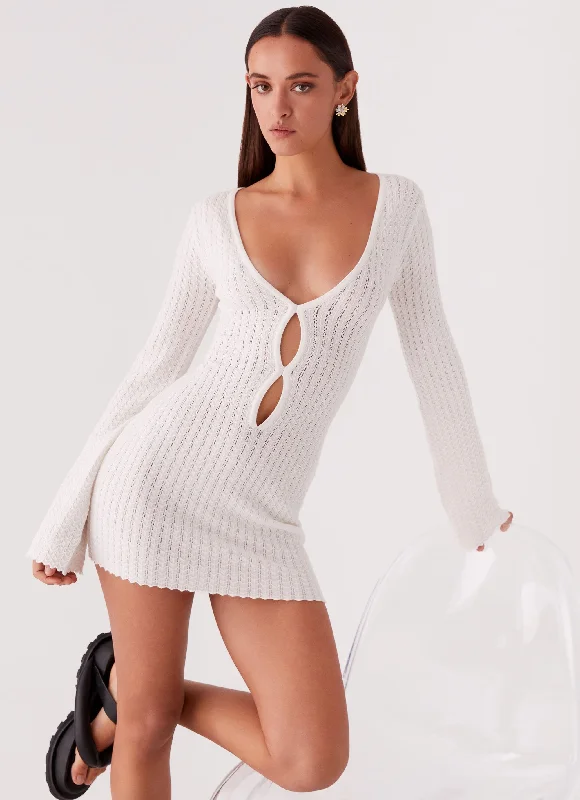Wrap - Style Women Dress with Adjustable Fit for All Body Types Lavelle Knit Mini Dress - Ivory
