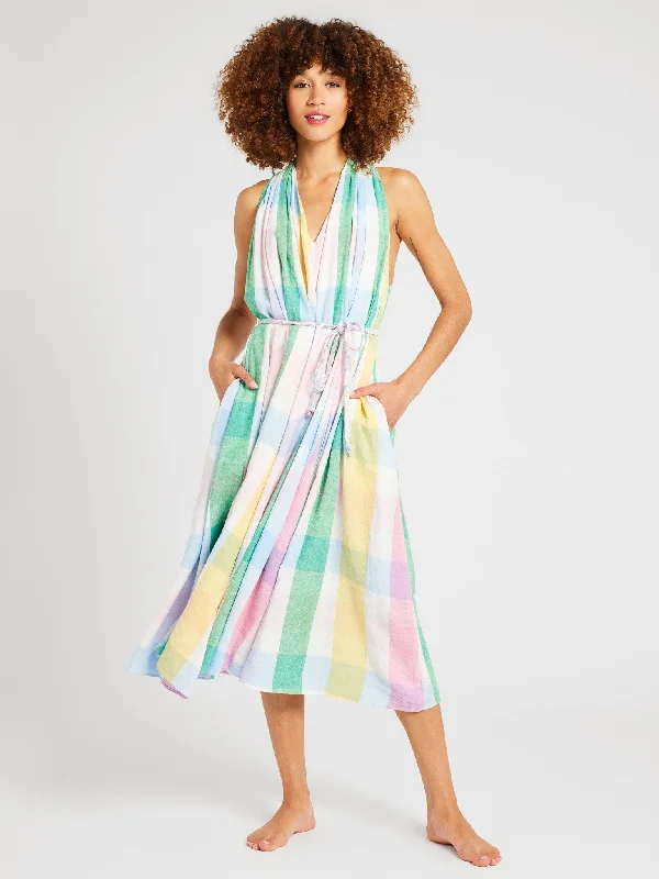 Maxi Women Dress with Floral Print for a Bohemian Vibe Marilyn Dress in Pastel Plaid