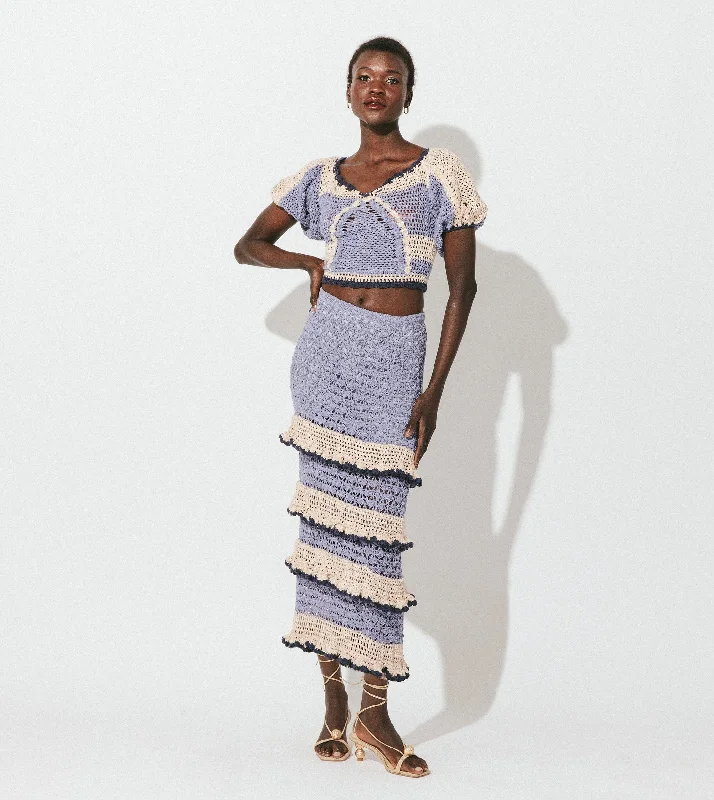 Shift Women Dress with a Simple and Classic Design for Everyday Wear Serena Crochet Ankle Skirt | Blue Multi Shift Women Dress with a Simple and Classic Design for Everyday Wear Serena Crochet Ankle Skirt | Blue Multi
