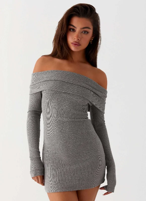 Lace - Embellished Women Dress for an Elegant and Sophisticated Appearance Tanzia Knit Mini Dress - Charcoal