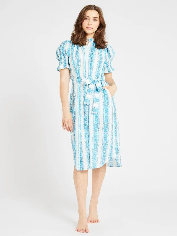 Ball Gown Women Dress with a Full Skirt for a Princess - like Look Vera Dress in Aqua Jaipur Stripe