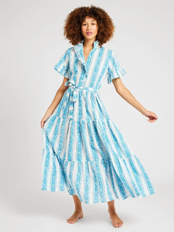 Plus Size Women Dress with a Flattering A - Line Cut for Comfort and Style Victoria Dress in Aqua Jaipur Stripe
