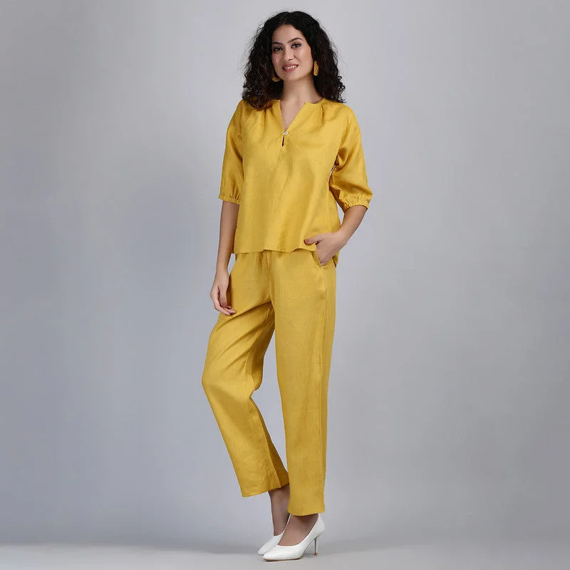 Sleeveless Women Dress in Bright Colors for Summer Parties Sleeveless Women Dress in Bright Colors for Summer Parties Linen Co-ord Set for Women | Top & Trouser | Yellow