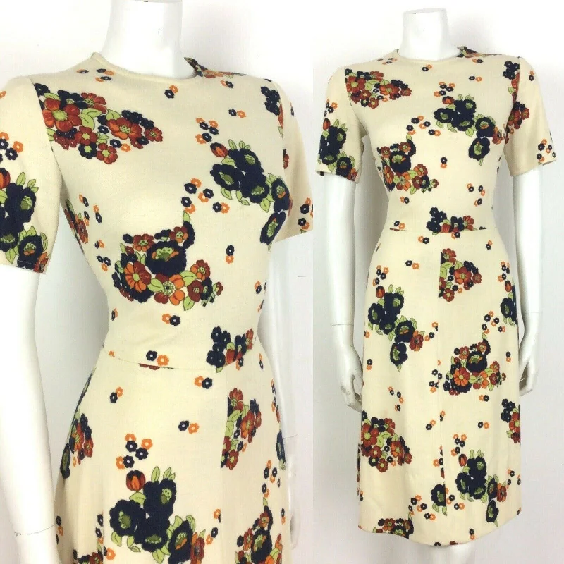 Ruffled Women Dress with Multiple Layers for a Playful and Girly Style Ruffled Women Dress with Multiple Layers for a Playful and Girly Style 60S 70S VINTAGE CREAM NAVY BLUE FLORAL PSYCHEDELIC DRESS 12