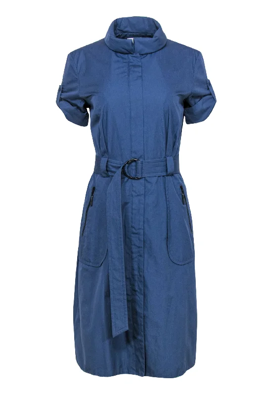 Ruffled Women Dress with Multiple Layers for a Playful and Girly Style Ruffled Women Dress with Multiple Layers for a Playful and Girly Style Akris Punto - Smokey Blue Rolled Collar Utility Dress w/ Belt Sz 8
