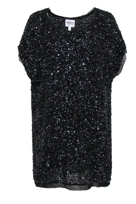 Off - the - Shoulder Women Dress for a Romantic and Feminine Look Off - the - Shoulder Women Dress for a Romantic and Feminine Look Armani Collezioni - Black Sequin & Beaded Short Sleeve Shift Dress Sz 4