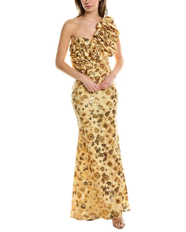 Sleeveless Women Dress in Bright Colors for Summer Parties Sleeveless Women Dress in Bright Colors for Summer Parties Badgley Mischka Rosette One-Shoulder Gown
