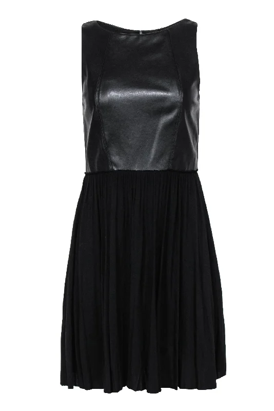 Strapless Women Dress with a Built - in Bra for Comfort and Support Strapless Women Dress with a Built - in Bra for Comfort and Support Bailey 44 - Black Leather Bodice A-Line Dress Sz M