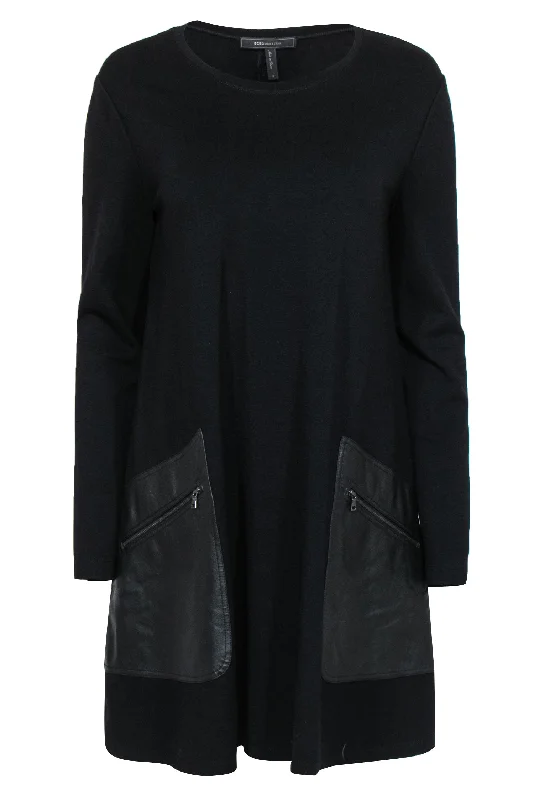 Empire Waist Women Dress to Accentuate the Bust and Conceal the Waist Empire Waist Women Dress to Accentuate the Bust and Conceal the Waist BCBG Max Azria - Black Long Sleeve Shift Dress w/ Faux Leather Pockets Sz S