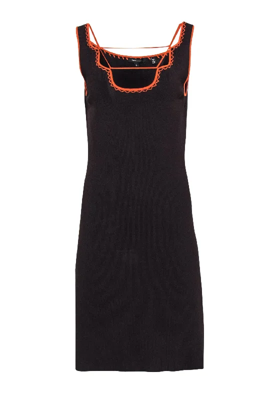 Pleated Women Dress with a Timeless and Elegant Texture Pleated Women Dress with a Timeless and Elegant Texture BCBG Max Azria - Brown Sleeveless Midi Dress w/ Orange Trim Sz L