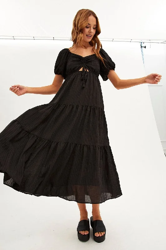 Maxi dresses with mesh panels for a sexy and trendy appearance Black Maxi Dress Sweetheart Neck Puff Sleeve Maxi dresses with mesh panels for a sexy and trendy appearance Black Maxi Dress Sweetheart Neck Puff Sleeve