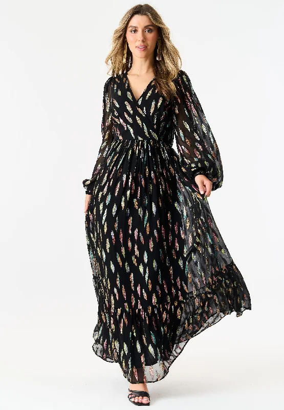 Sheath Women Dress with a Tailored Fit for a Professional Look Sheath Women Dress with a Tailored Fit for a Professional Look Black Metallic Print Full Sleeve Maxi Dress