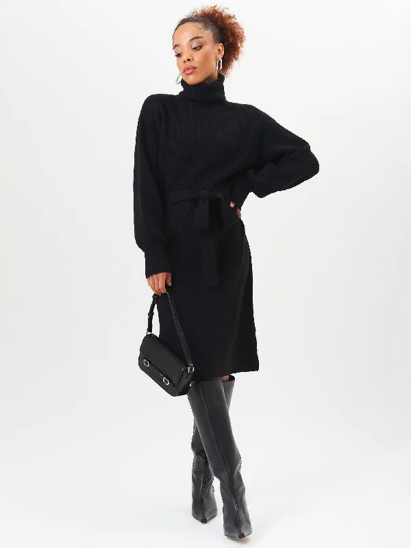 Maxi Women Dress with Floral Print for a Bohemian Vibe Maxi Women Dress with Floral Print for a Bohemian Vibe Black Roll Neck Oversized Knit Jumper Dress
