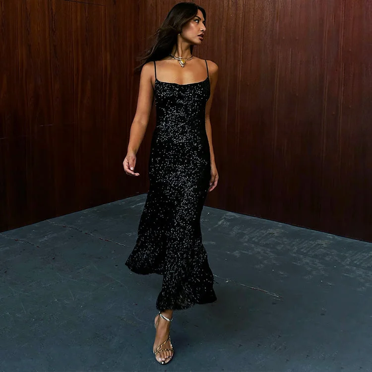 Floral print maxi dresses for summer garden parties Black Sequin Mya Dress