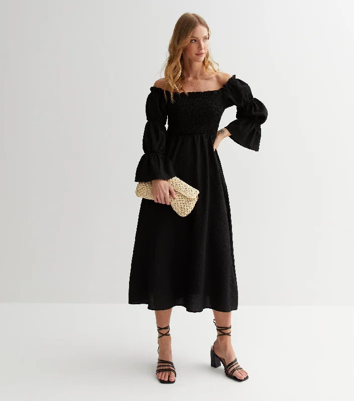 Sleeveless Women Dress in Bright Colors for Summer Parties Sleeveless Women Dress in Bright Colors for Summer Parties Black Textured Shirred Top Smock Midi Dress