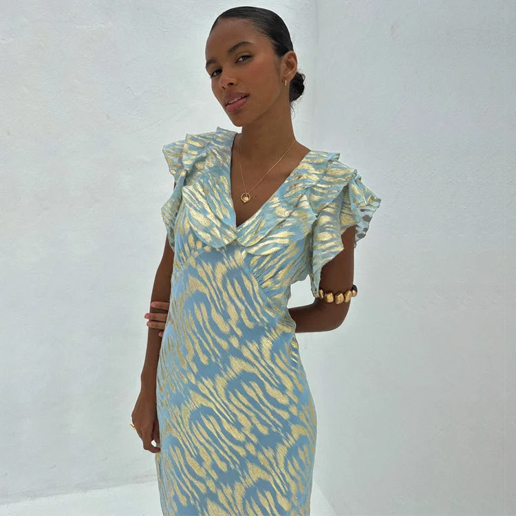 Maxi dresses with cut - out details on the sides for a modern edge Blue Jacquard Tilda Maxi Dress
