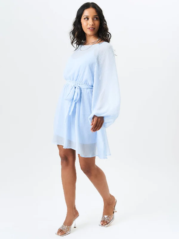 Mermaid - Style Women Dress with a Fitted Silhouette for Special Occasions Mermaid - Style Women Dress with a Fitted Silhouette for Special Occasions Blue Long Sleeve Chiffon Foil Mini Dress