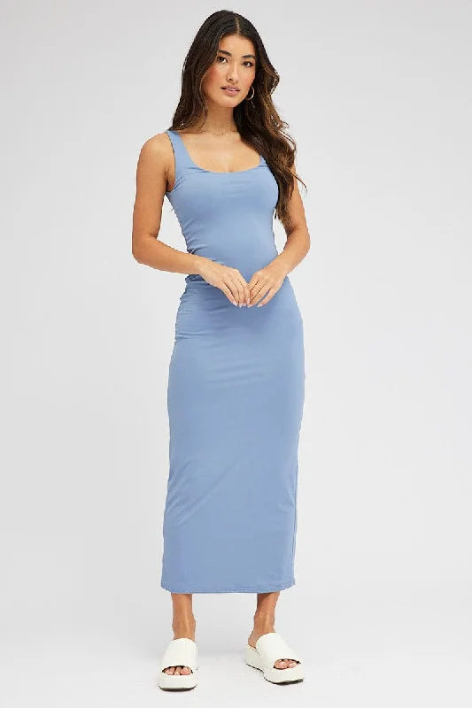 Maxi dresses with polka dot prints for a playful style Blue Supersoft Maxi Dress Square Neck Maxi dresses with polka dot prints for a playful style Blue Supersoft Maxi Dress Square Neck