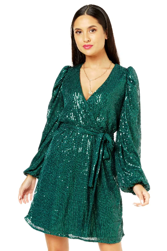 Sheath Women Dress with a Tailored Fit for a Professional Look Sheath Women Dress with a Tailored Fit for a Professional Look Bottle Green Sequin V Neck Belted Mini Dress
