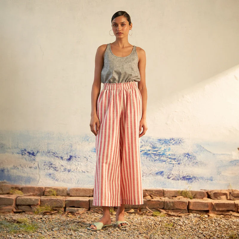 Backless Women Dress for a Sexy and Alluring Look at Evening Events Backless Women Dress for a Sexy and Alluring Look at Evening Events Cotton Wide Leg Pants | Red | Striped