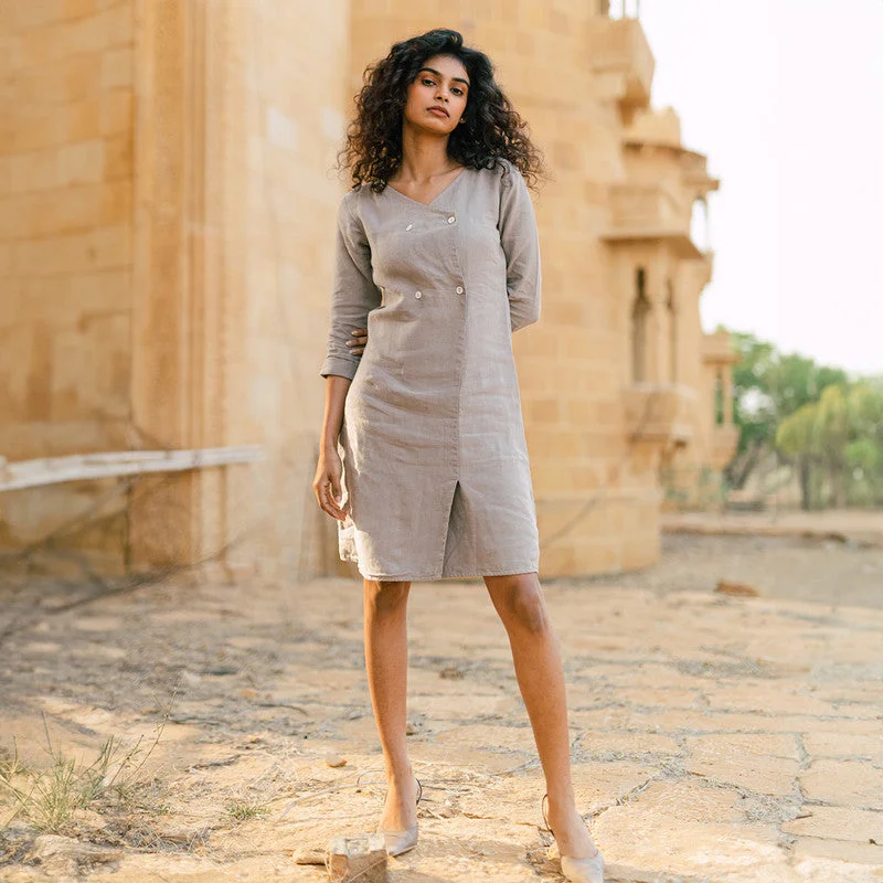 Empire Waist Women Dress to Accentuate the Bust and Conceal the Waist Empire Waist Women Dress to Accentuate the Bust and Conceal the Waist Linen Midi Dress for Women | Beige