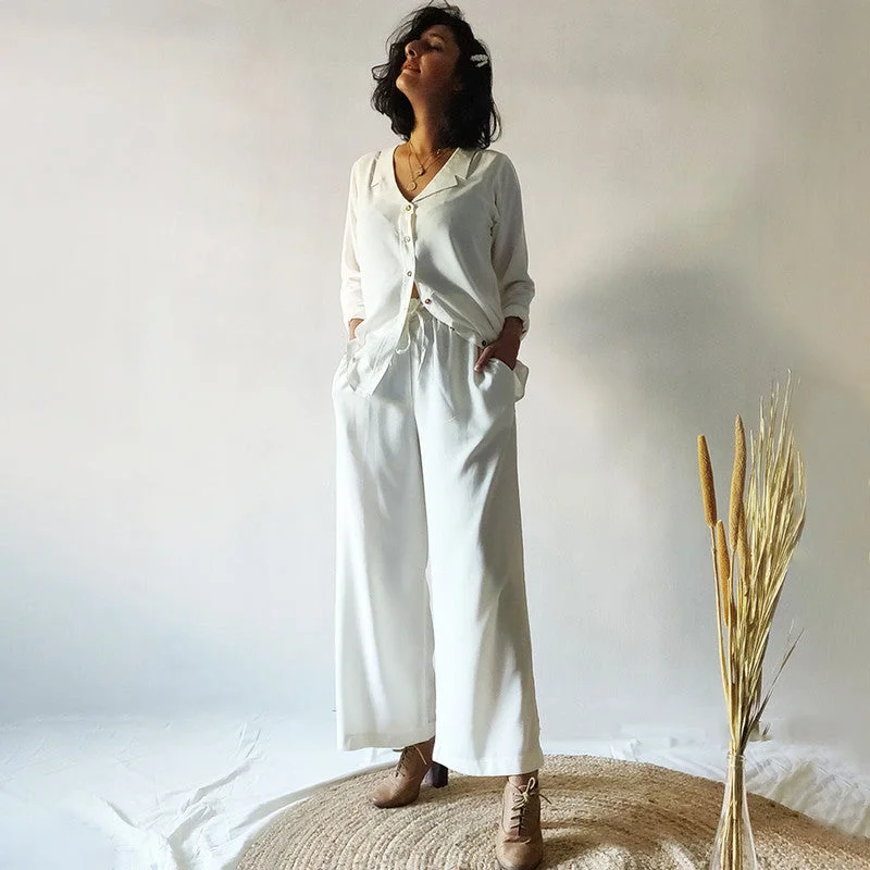 Ball Gown Women Dress with a Full Skirt for a Princess - like Look Ball Gown Women Dress with a Full Skirt for a Princess - like Look Cotton Loose Fit Pants | White