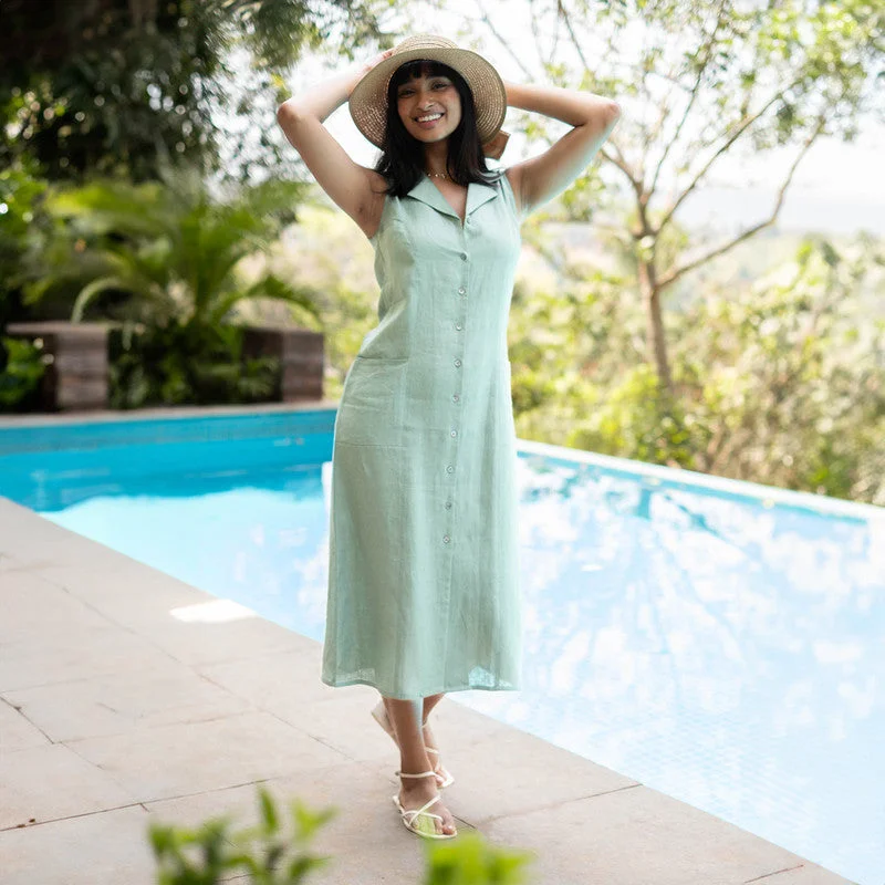 Backless Women Dress for a Sexy and Alluring Look at Evening Events Backless Women Dress for a Sexy and Alluring Look at Evening Events Linen Dress for Women | Sage Green | Notch Collar