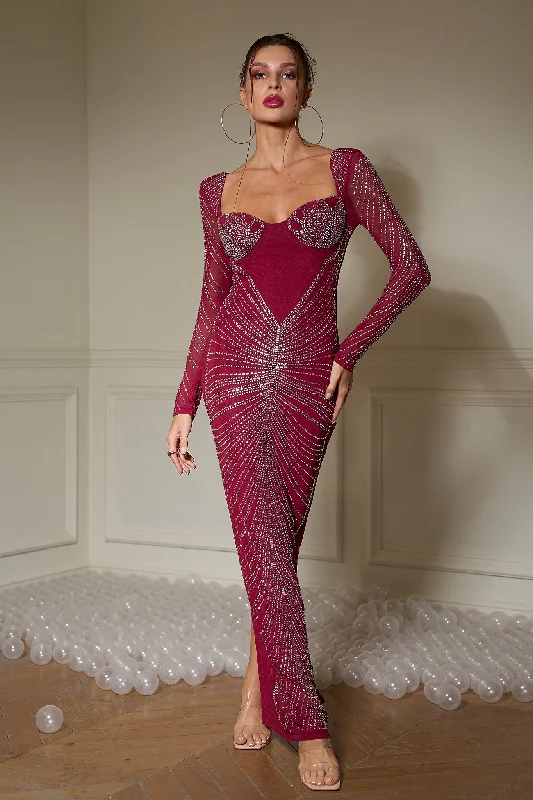 Strapless Women Dress with a Built - in Bra for Comfort and Support Strapless Women Dress with a Built - in Bra for Comfort and Support Crimson Radiance Embellished Maxi Dress