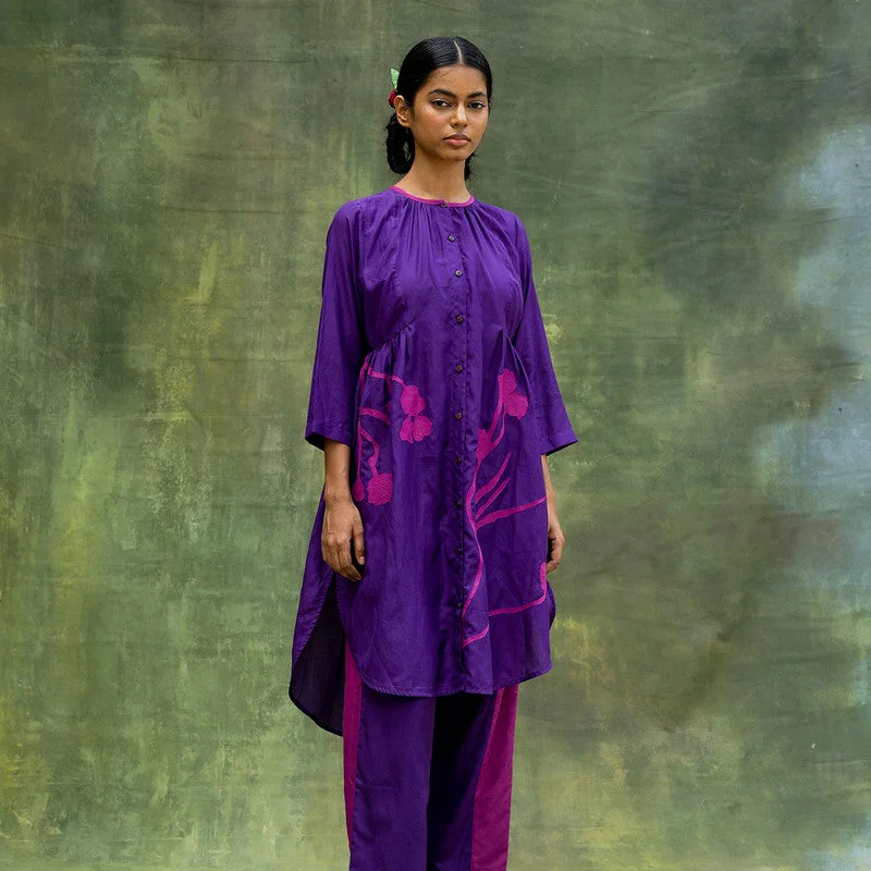 Plus Size Women Dress with a Flattering A - Line Cut for Comfort and Style Plus Size Women Dress with a Flattering A - Line Cut for Comfort and Style Upcycled Co-Ord Set | Embroidered | Tunic & Pant | Purple